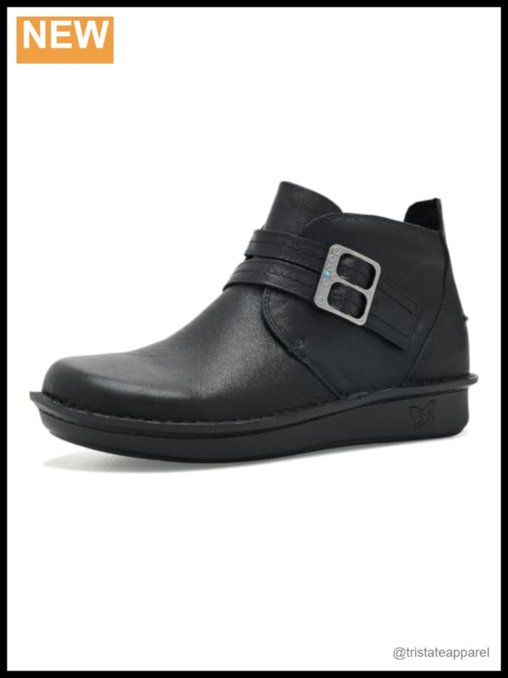 Leather Ankle Bootie with Hook-and-Loop Strap and Arch Support